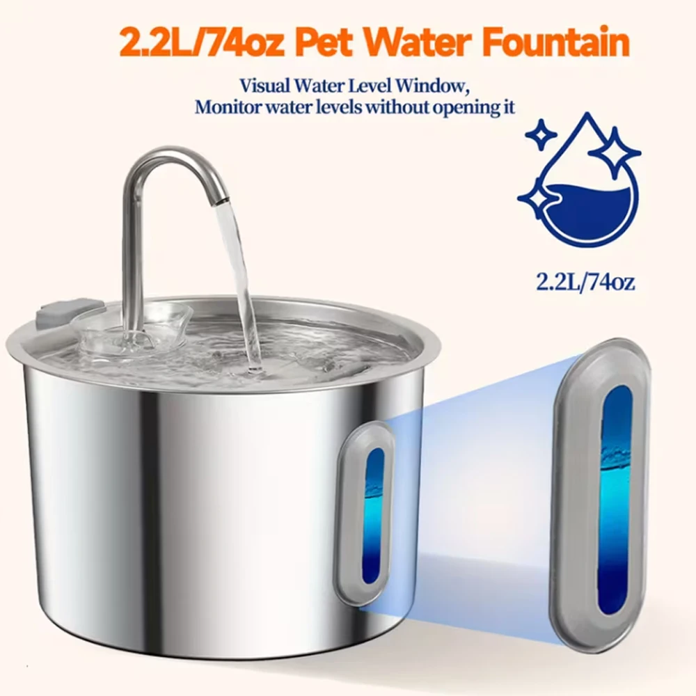 2,2 L Katze Auto Trinkwasser Spender Smart Hunde Brunnen Haustier Wasser Feeder Fenster Edelstahl Wasser Schüssel (Kein 5V 1A Stecker)
