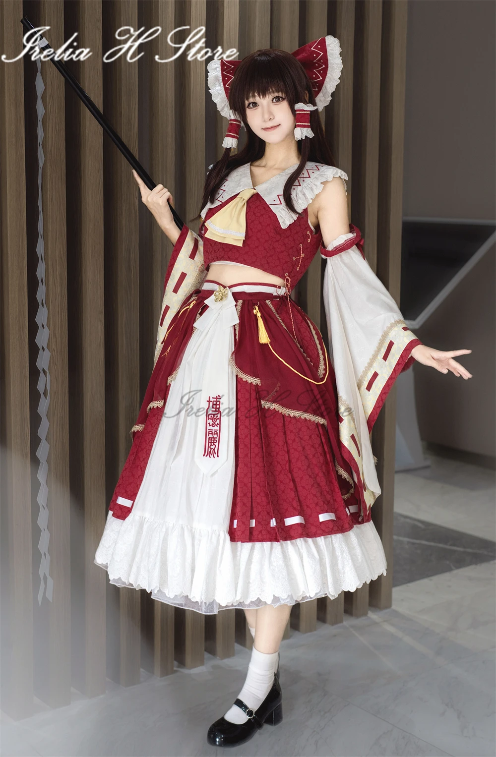 Irelia H Store TouHou Projekt Cosplays Hakurei Reimu Cosplay Kostüm Frauen Halloween Hexe Shrine Maiden Lolita Kleid weiblich Image