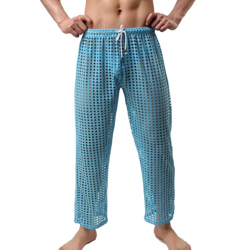 Lässige Schlafhose, sexy Netz-Mesh-Hose, Herren-Leggings mit Kordelzug, durchsichtig, lockere lange Hose, ausgehöhlte Sport-Pyjamas Image