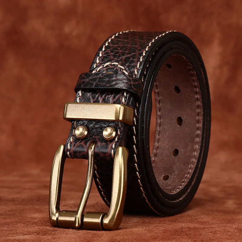 3,8 cm Dicke Wilde Rindsleder Männer Gürtel Hohe Qualität Echtes Leder Messing Schnalle Retro Strap Männlichen Jeans Luxus Designer Gürtel für Mann Image