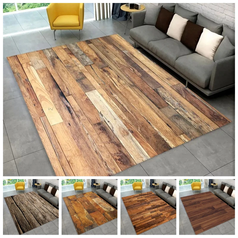 3D Holzmaserung Retro großflächigen Teppich für zu Hause Wohnzimmer Kinderzimmer Teppich Sofa Fuß matte dekorative Küche rutsch feste Boden matte Image