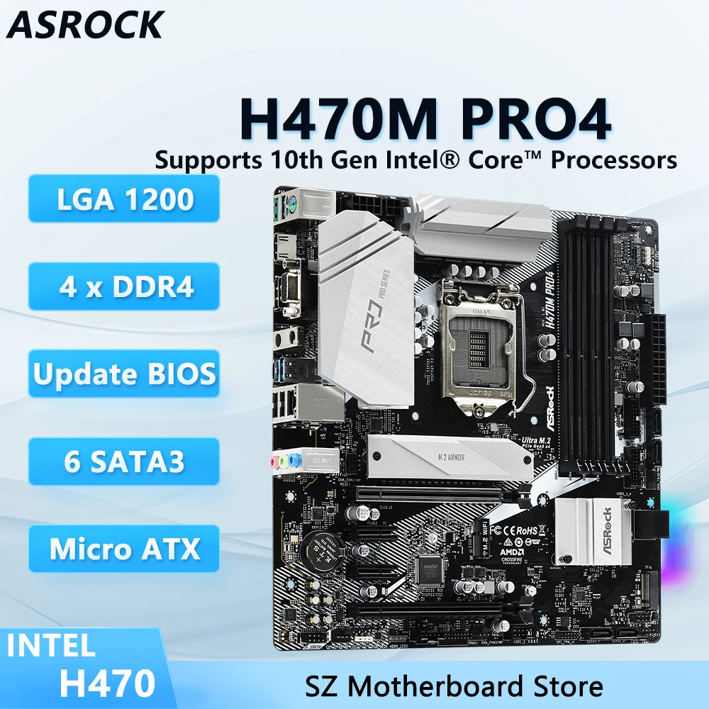 ASROCK H470M PRO4 LGA 1200 Motherboard H470 CPU-kompatibel mit i5-10400F i7-10700F i5-10400 i7-10700 i3-10100F DDR4 128GB Micro ATX Image