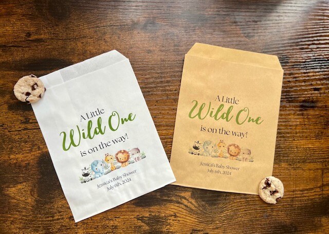 Un piccolo selvaggio è in arrivo, sacchetti per dolcetti, sacchetti per caramelle, sacchetti per dessert, bomboniere per baby shower, baby shower selv