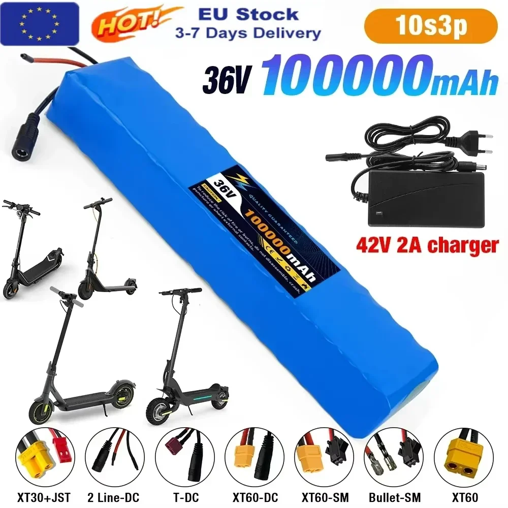10S3P 36V 100Ah 18650 Wiederaufladbare Lithium-Batterie 1000W Modifizierte Leistung für Elektrofahrrad, E-Scooter, Fahrzeug mit BMS 42V2A Image