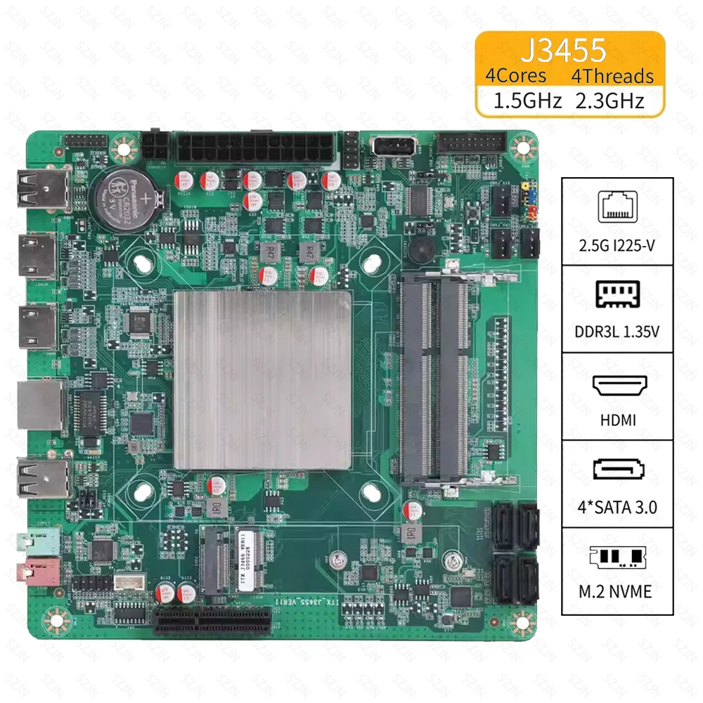 J3455 Mini-ITX Motherboard NAS-Set Unterstützt DDR3L 1,35V RAM 6*SATA3.0 M.2-NVME 2,5G RJ45 I226-V Stromsparendes Motherboard-Kit Image