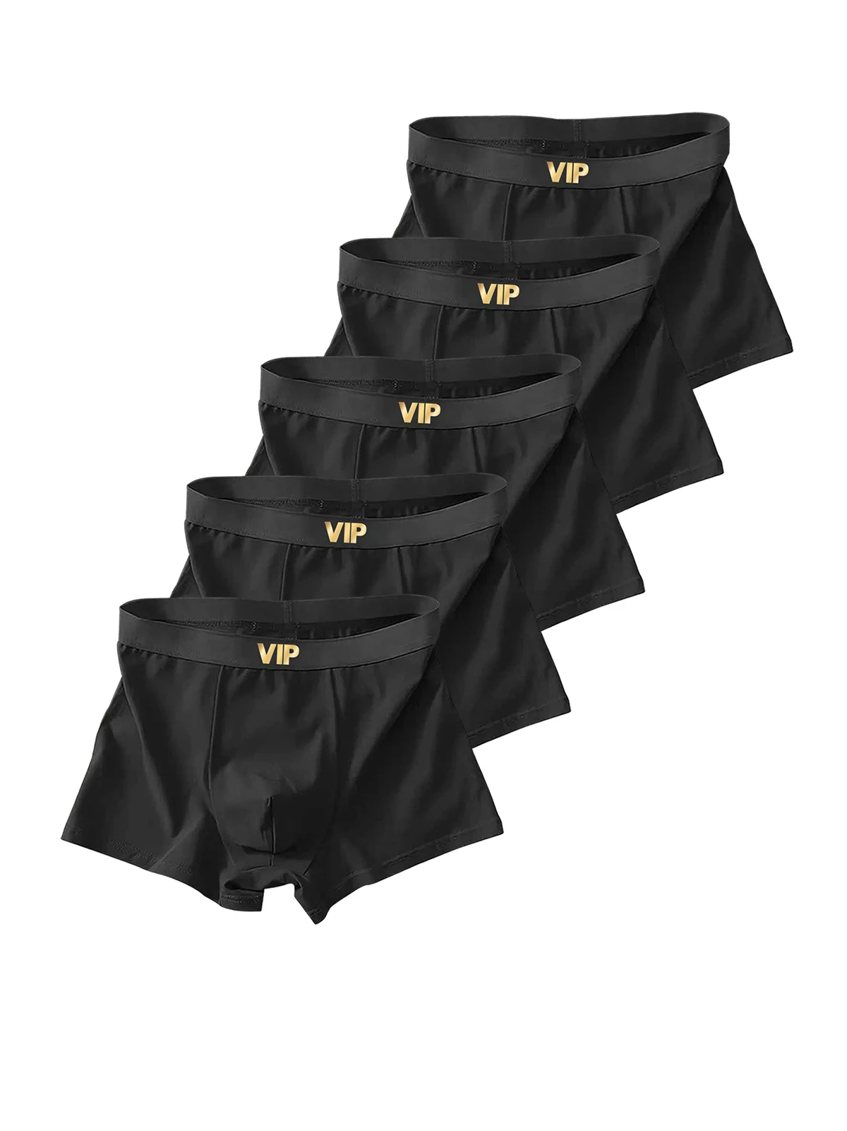 5-teiliges Herren-Boxershorts-Set aus Polyester mit mittlerer Taille – Schwarz mit goldenem „VIP“-Bund Image