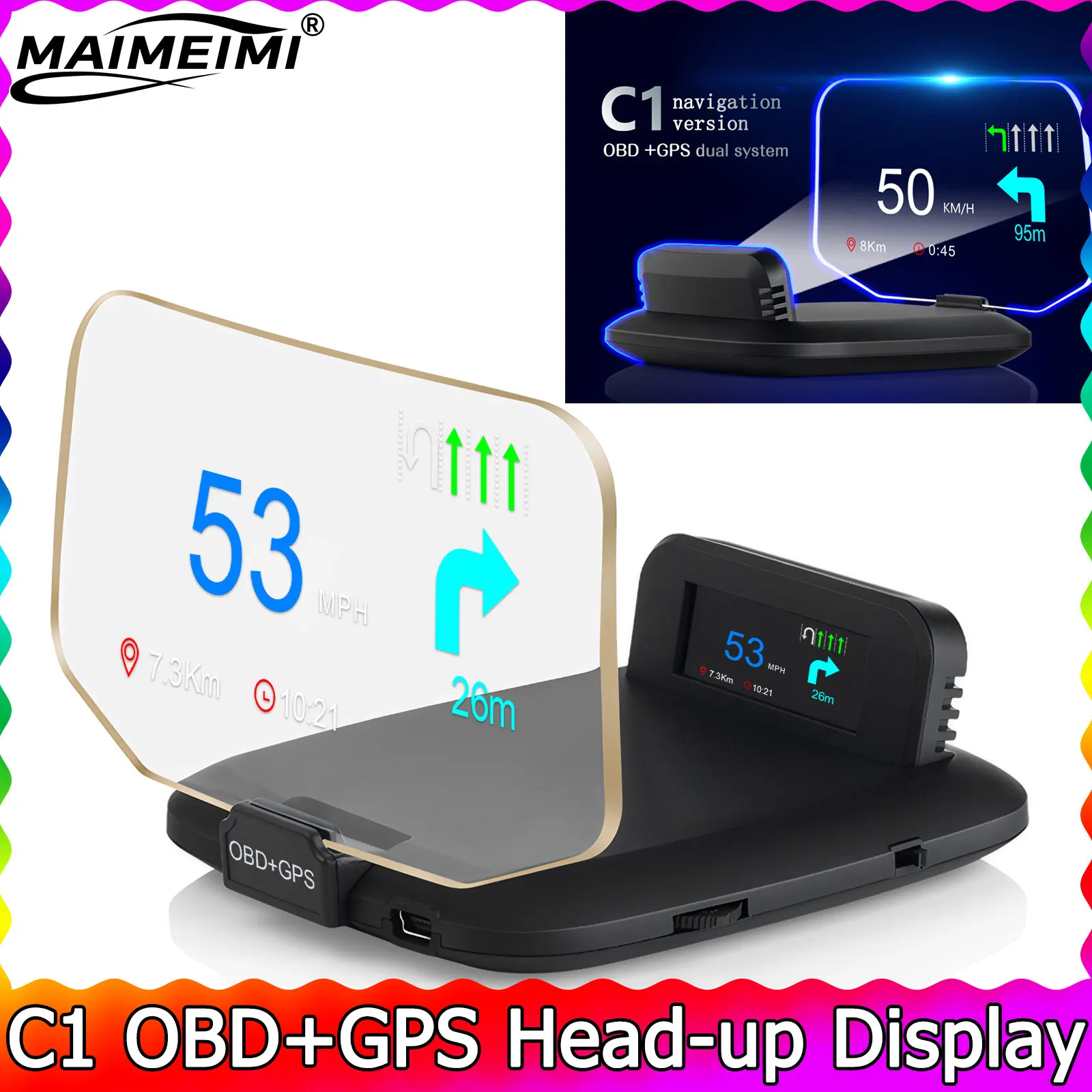 Navigation Projektion C1 Auto OBD2 + GPS HUD Head-Up Display Auto Projektor Tachometer Wasser Temperatur Spannung RPM Geschwindigkeit alarm Image