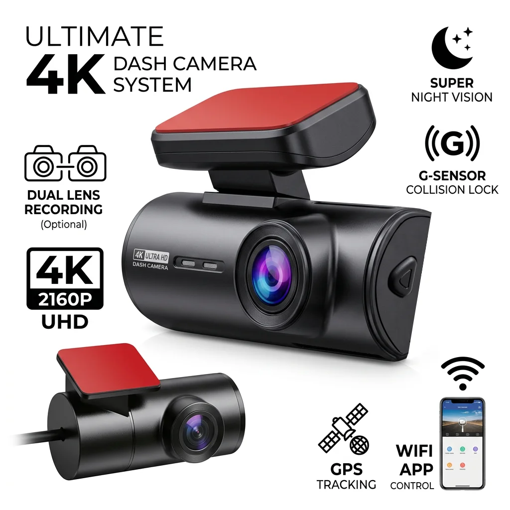 4K+1080P Ultra HD Dashcam WiFi Auto-DVR GPS Dual-Dashcam App-Steuerung Videorekorder Nachtsicht G-Sensor Schleifenaufnahme Image