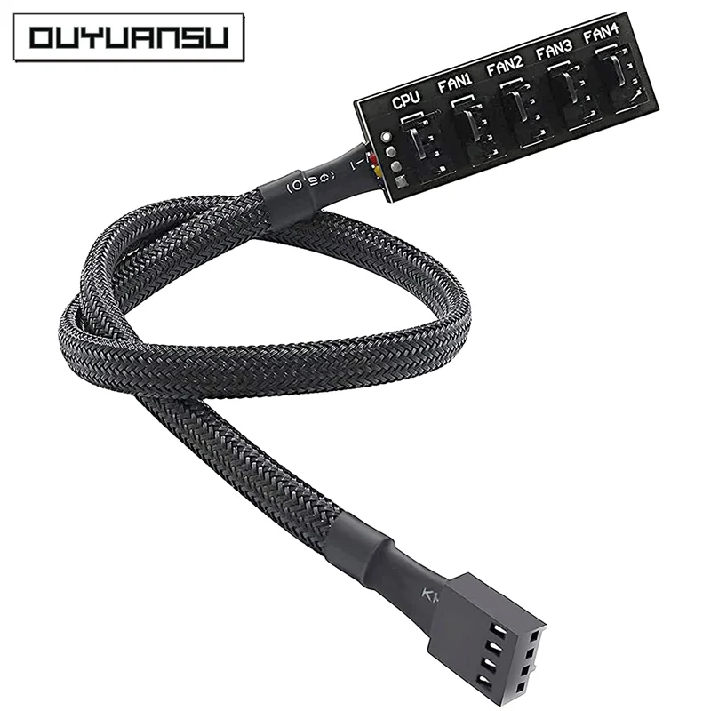 PWM Fan Hub PC CPU Kühlung 4/3PIN Lüfter Stromkabel Hub Adapter ummantelt Gehäuse Splitter für Computer Kühler Gehäuse Fans 1 bis 5 (40 cm) Image