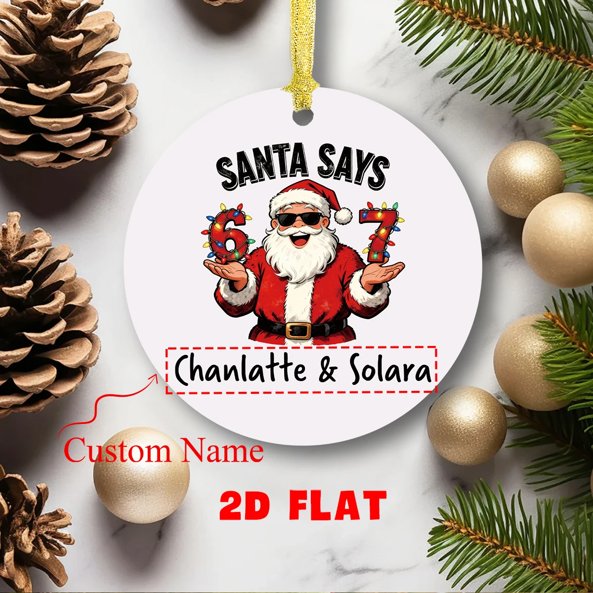 1 Stück Weihnachts-Acryl-Hängeornament mit individuellem Namen, Lichtnummer 6 und 7 Design, Plakette für Weihnachtsbaum, Home-Office-Party-Dekoration Image