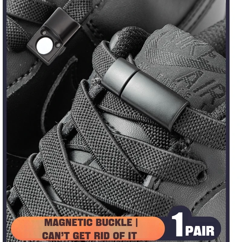 1 Paar Schnürsenkel mit Magnetverschluss ohne Krawatten, flache elastische Schnürsenkel, Sneakers, Stiefel, ohne Krawatte, Schnürsenkel, Gummibänder für Schuhe, Zubehör Image