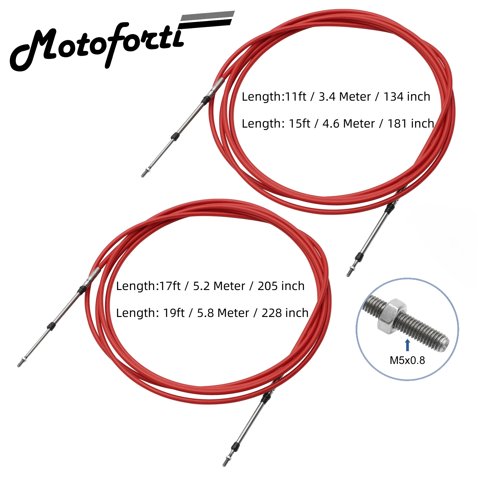 2 Stück 134 181 205 228 Zoll Marine Drosselklappen-Fernbedienungsbox-Kabel für Außenbordmotor, Bootsmotor, Lenksystem, Rot Image