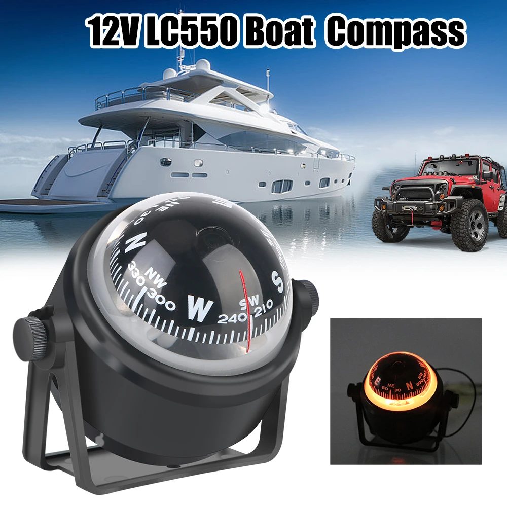 LC550 12V Auto-Kompass mit Nachtlicht LED Nautischer Kompass Navigationspositionierung Bootskompass GPS-Ortungsgerät Wasserdicht Image