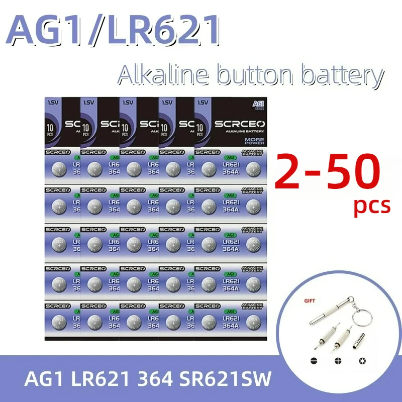 2-50 Stück AG1 LR621 364 V364 1,55V Alkaline-Knopfzellenbatterie SR621/164/531, für Uhr/Autoschlüssel/Fernbedienung/Spielzeug, langlebig und auslaufsicher Image