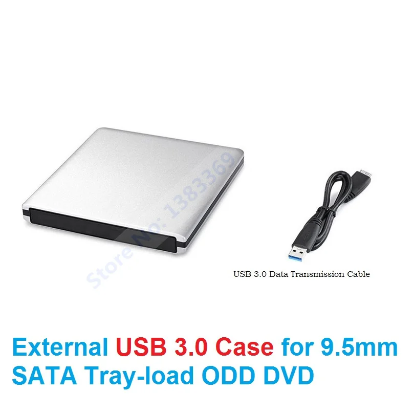 NIGUDEYANG Aluminium externes USB 3.0 Slim SATA Gehäuse für Laptop CD/DVD optisches Laufwerk 9,5 mm SATA DVD ODD Image