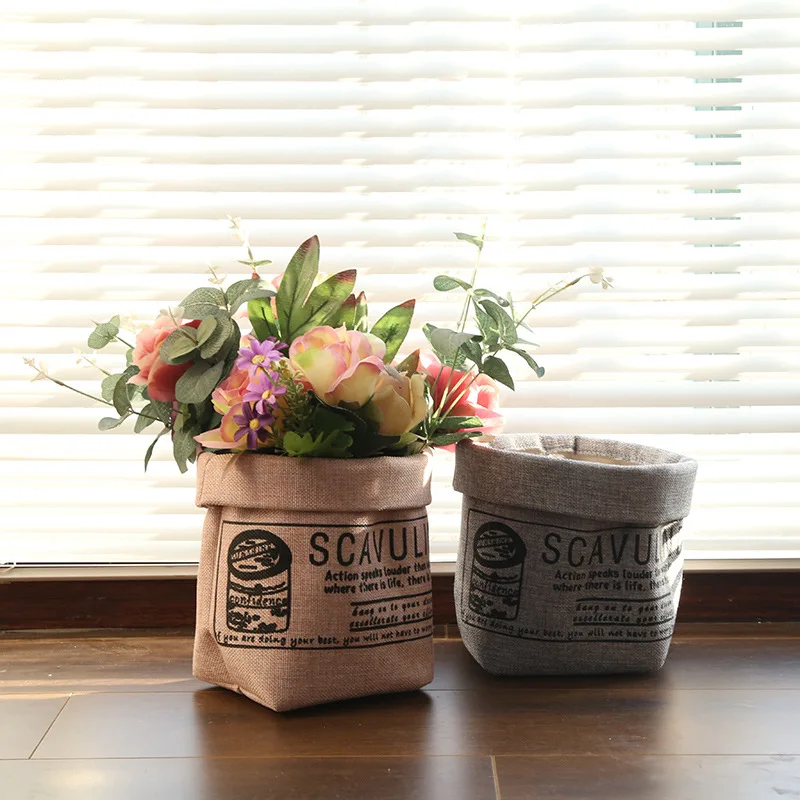 1Pcs Stoff Blumentöpfe Abdeckung Lagerung Tasche Lagerung Box Kann Blume Gerät Waschen Kreative Desktop Anlage Tasche Blumentopf Wohnkultur Image