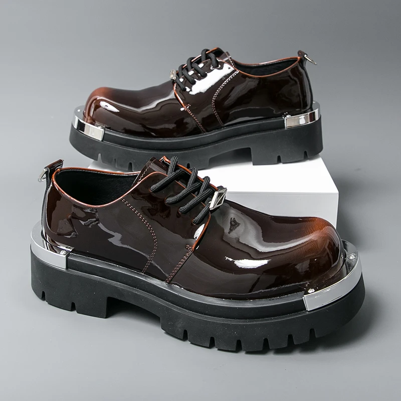 Derby lässige Herren-Lederschuhe, Modedesigner, trendige Stile, Büro oder Party, Freizeit, Business, 38–46, Schuhe mit dicken Sohlen zum Schnüren Image