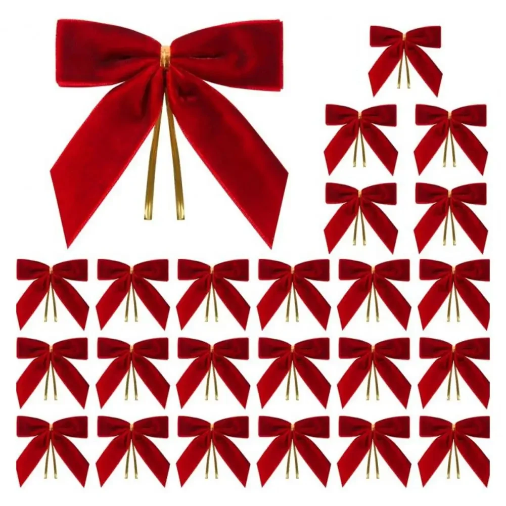 10 Stück Samt-Weihnachtsschleifen, rustikales Kunsthandwerk, Samtschleifen-Set mit 24 Weihnachtskränzen für Feiertage, Samtschleifen für Weihnachtsfeiertage Image