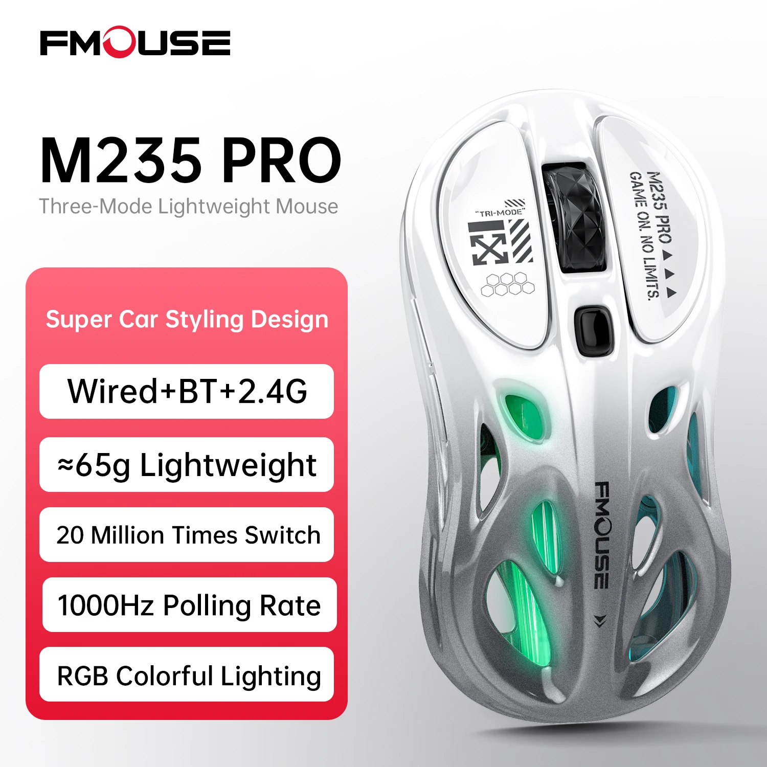 FMOUSE M235Pro Bluetooth kabellose Maus E-Sport-Drei-Modus-Laptop-Bürospiel RGB hohl leicht Sportwagen-Modellierung Image