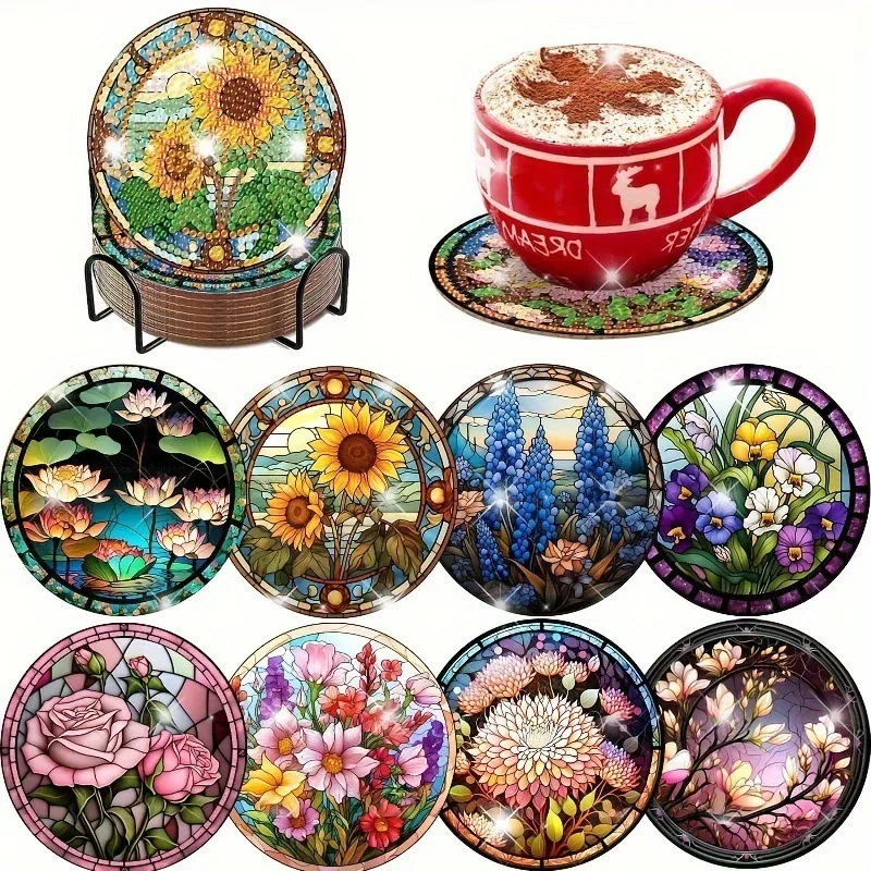 Meistverkaufte Strassbesetzte Untersetzer Rutschfeste Untersetzer mit Halter DIY Souvenirs Geschenk Dekoration Verschiedene Stile Image