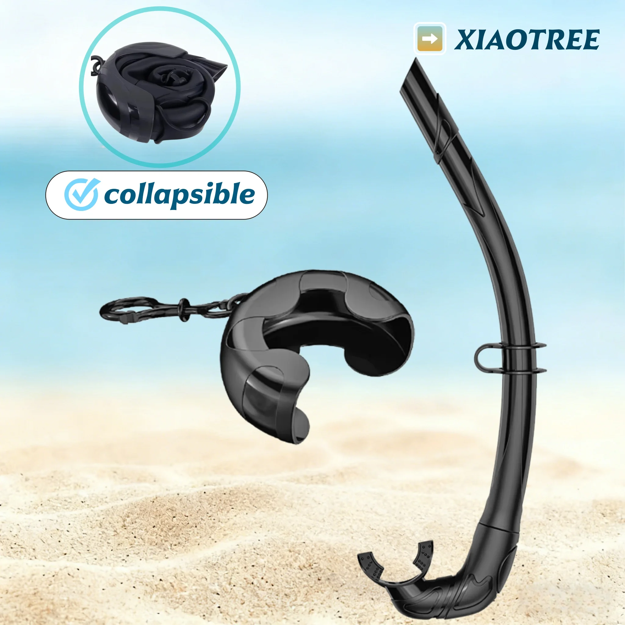 Weicher Silikon-Tauch-Schnorchel, tragbar, faltbar, leicht zu atmen, Nass-Tauchgerät mit Aufbewahrungstasche für Freitauchen, Speerfischen, Schwimmen Image