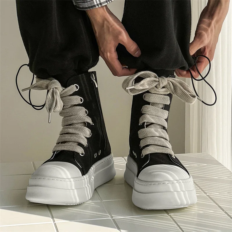 Neue Herren-Derby-Stiefel, hohe Oberseite, klobige Sohle, seitlicher Reißverschluss, Skateschuhe, amerikanischer Stil, bequeme Plateau-Biker-Knöchelschuhe