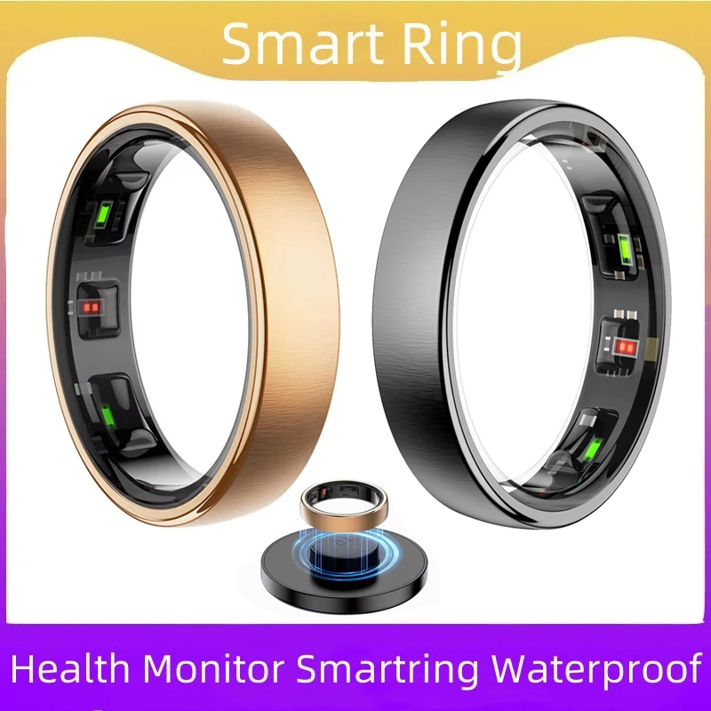 R10 Stahl Smart Ring für Männer Frauen Wasserdicht Gesundheits Monitor Drahtlose Lade Schlaf Monitor Multi-sport Modi Für Andriod IOS Image