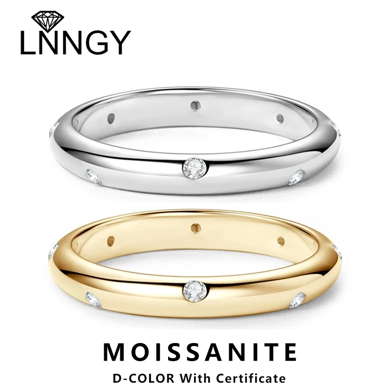 Lnngy Moissanit-Ring, original zertifizierte 925er-Silberringe für Damen, Paare, zarter stapelbarer Ehering, schillernder Schmuck Image