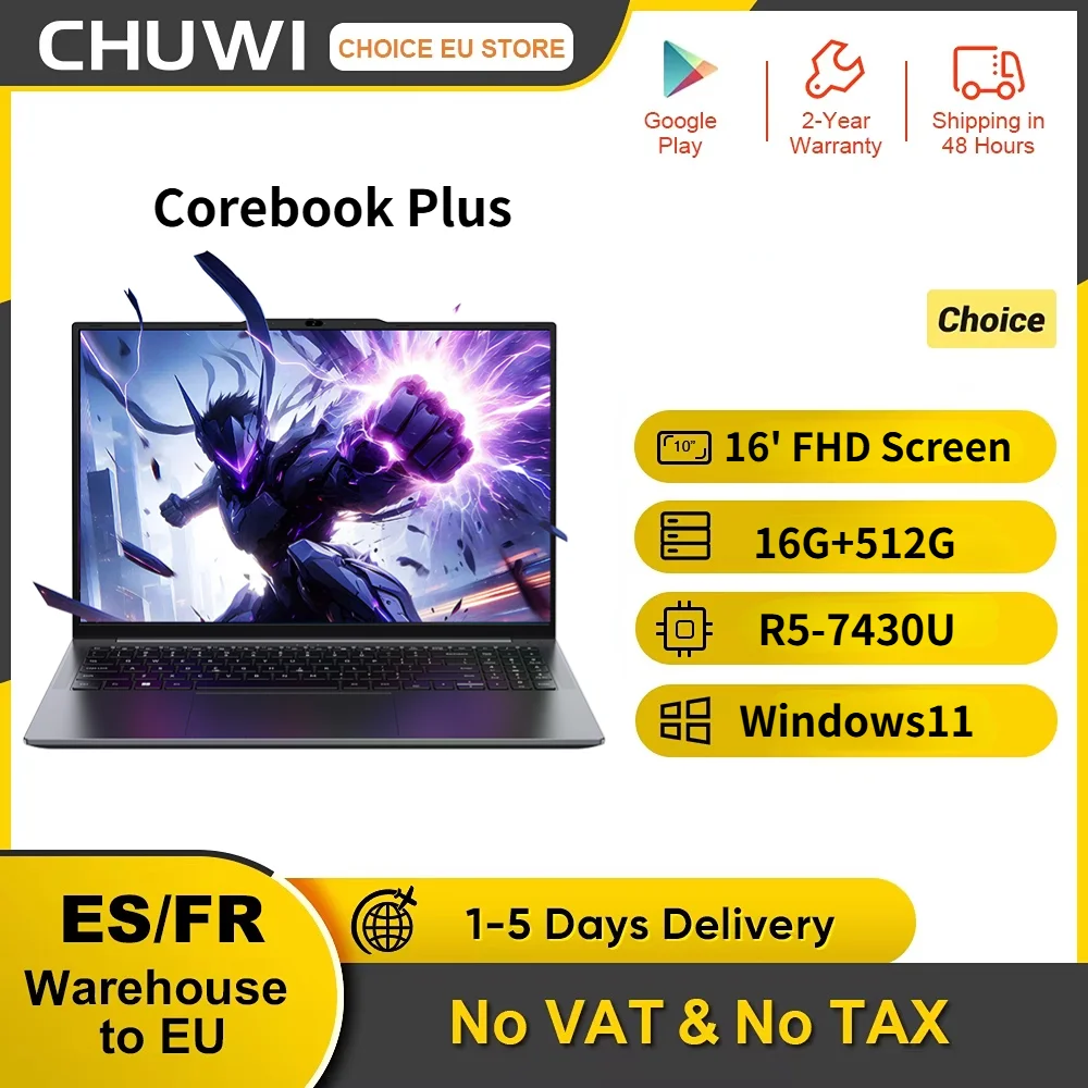 CHUWI CoreBook Plus 16-Zoll-Laptop R5-7430U 6 Kerne FHD-Bildschirm Gaming-Laptop 16 GB RAM 512 GB SSD Metallgehäuse Notebook mit Kühler Image