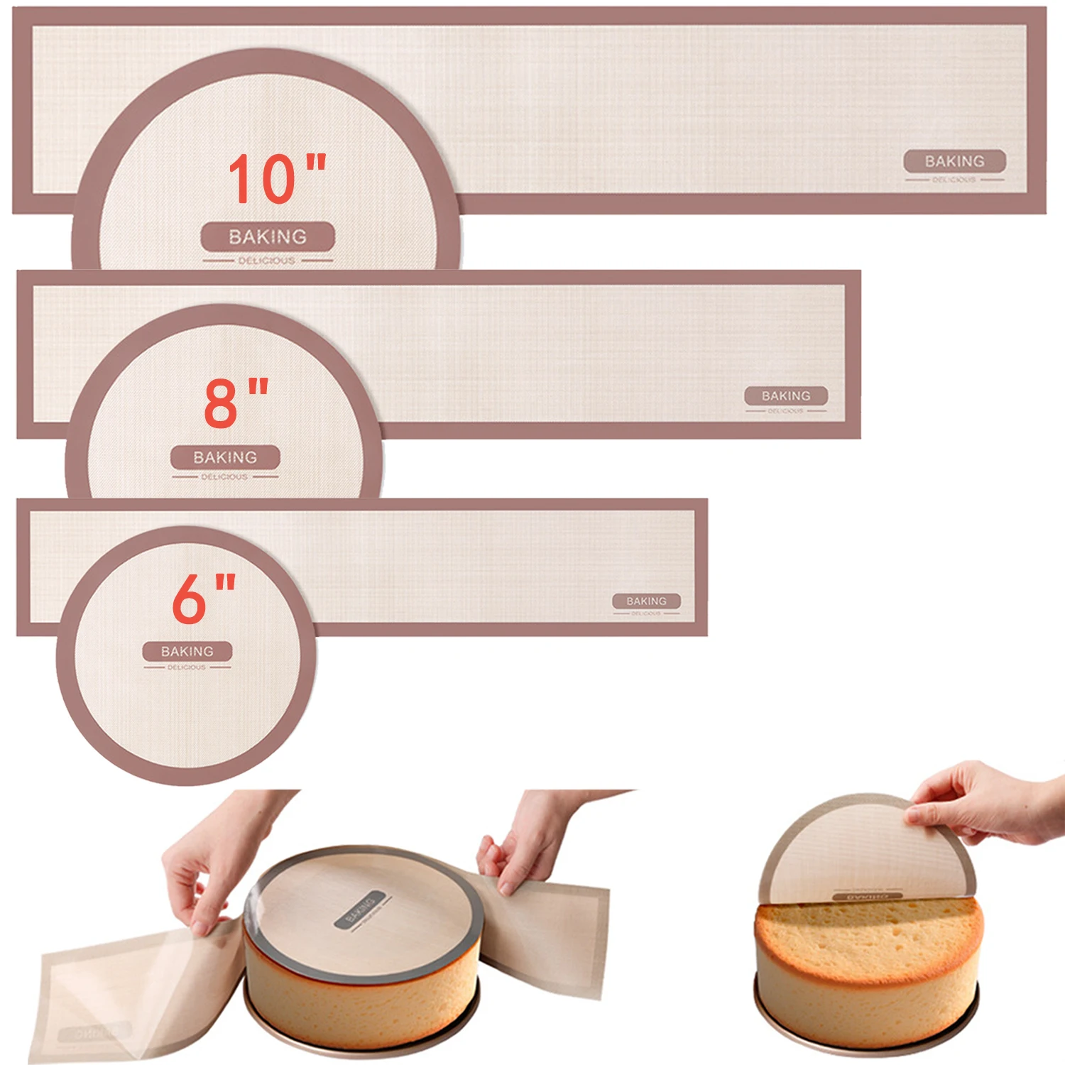 Silikon-Backmatte für Kuchenform 6, 8, 10 Zoll, leicht zu reinigende, antihaftbeschichtete Silikoneinlagen zum Backen von Käsekuchen Image