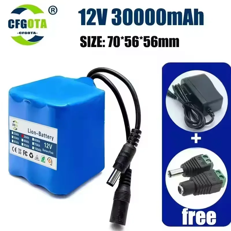 NEUE Tragbare Super 12V 20Ah-50Ah Batterie Wiederaufladbare Lithium-Ionen Batterie Pack Kapazität DC 12,6 v 50Ah CCTV Cam Monitor + Ladegerät Image