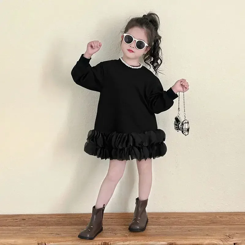 Neue kinder Koreanische Ausgabe Westlichen Stil Langarm Kleid Baby Blütenblatt Unten Kleid Mädchen Pullover Kleid Herbst Image
