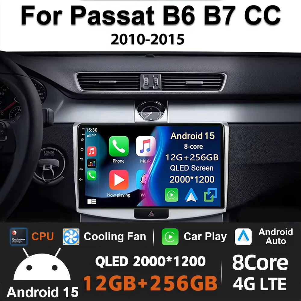 12G + 256G Android 15 Carplay Auto Radio Für Volkswagen Magotan/CC 2010-2014 PASSAT B7/B6 2010-2015 Auto Player GPS Navigation Image