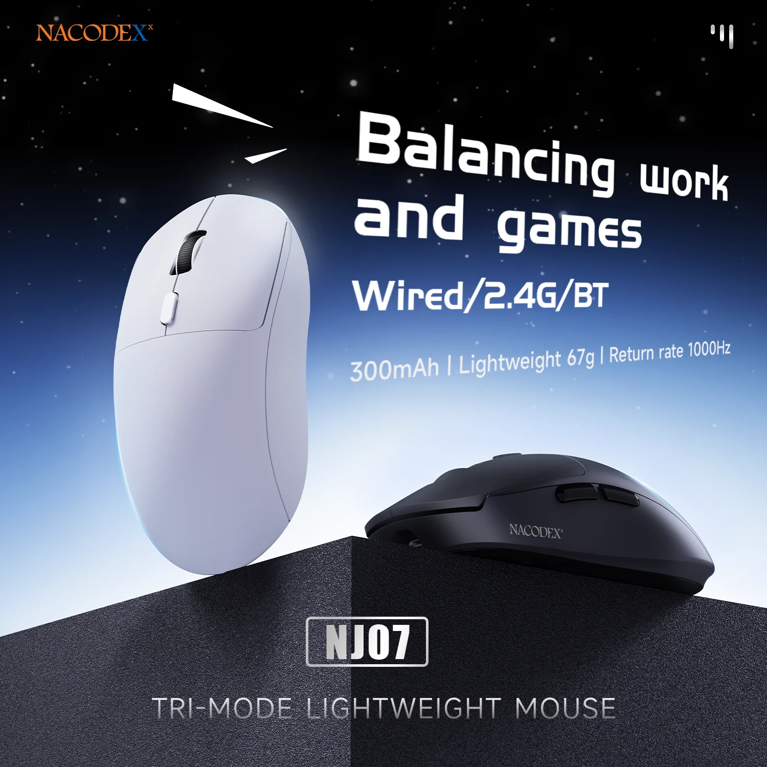 AJAZZ NJ07/MC/ Tri-Mode Kabelgebundene/Bluetooth/2.4G Büro- und Gaming-Maus 12800 DPI 1000Hz Berichtsrate Image