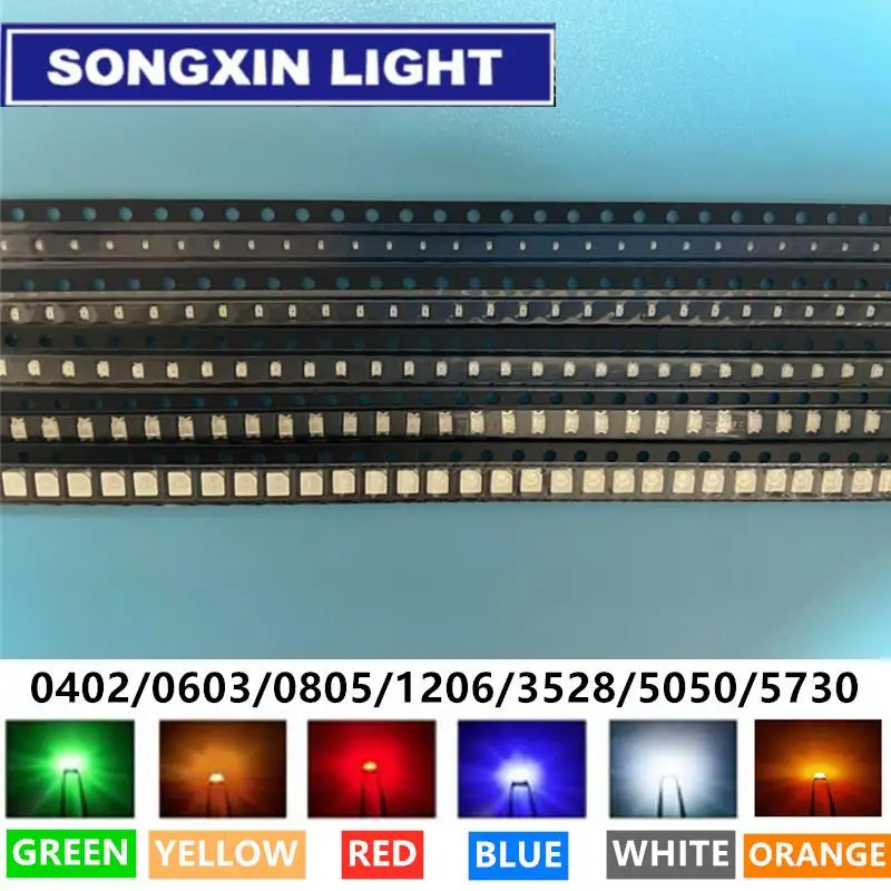 0402 0603 0805 1206 3528 5050 5730 3020 3014 4014 SMD LED Rot Gelb Grün Weiß Blau Orange Leuchtdiode 100 teile/los Image