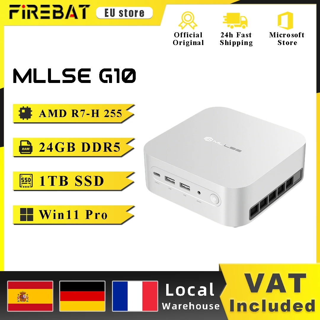 Mllse G10 Mini-PC Gaming AMD Ryzen 7 H 255 24GB DDR5 RAM 1TB SSD Windows 11 Pro Wi-Fi 6 BT5.2 USB4.0 Desktop Mini-Computer Image