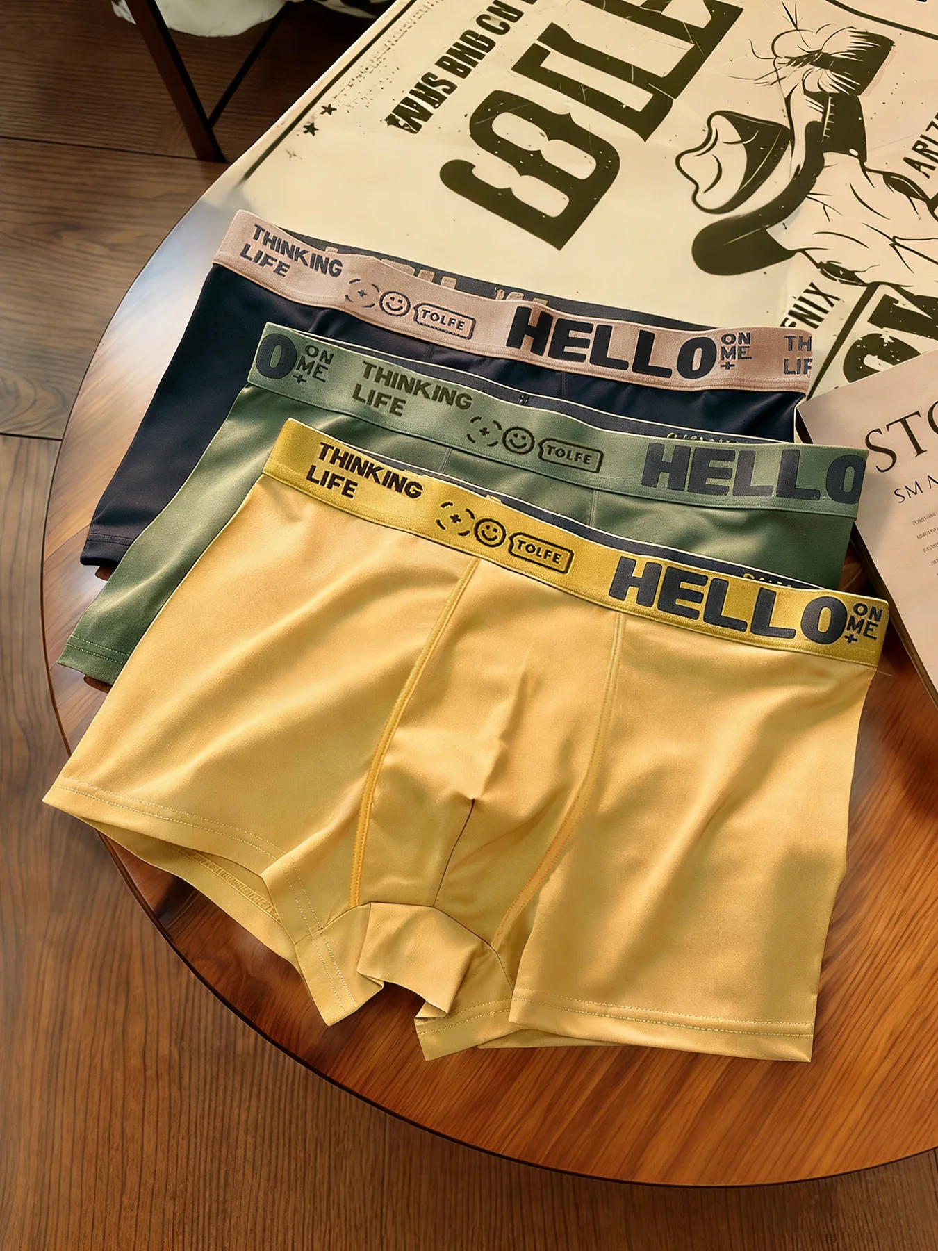 3 Stück Herren-Boxershorts, modischer Trend, Gürteldruck, Sport-Stretch-Slips, Kombination aus bequemen, atmungsaktiven Herren-Slips Image