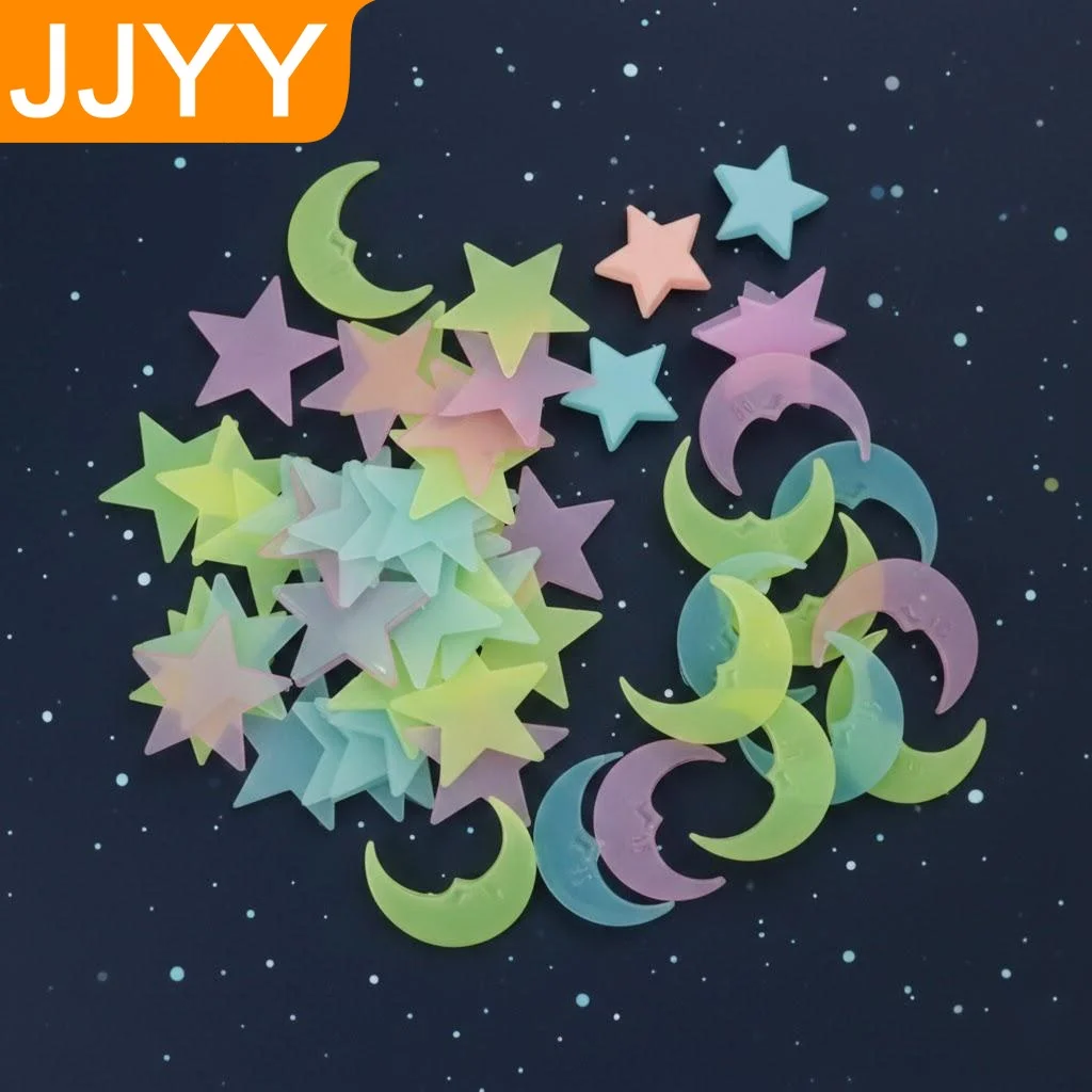 Im Dunkeln Leuchtende Stern- und Mond-Wandaufkleber 100 Stück Kinderzimmer-Deko DIY Fluoreszierende Kunststoff-Wandtattoos Image