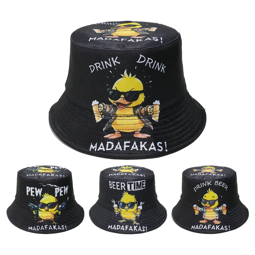 Gun Ente Muster Eimer Hut Cartoon Druck Fischer Hüte Standort Design Panama Kappe Kappen Für Erwachsene Outdoor Sonnenschirm Heißer Image