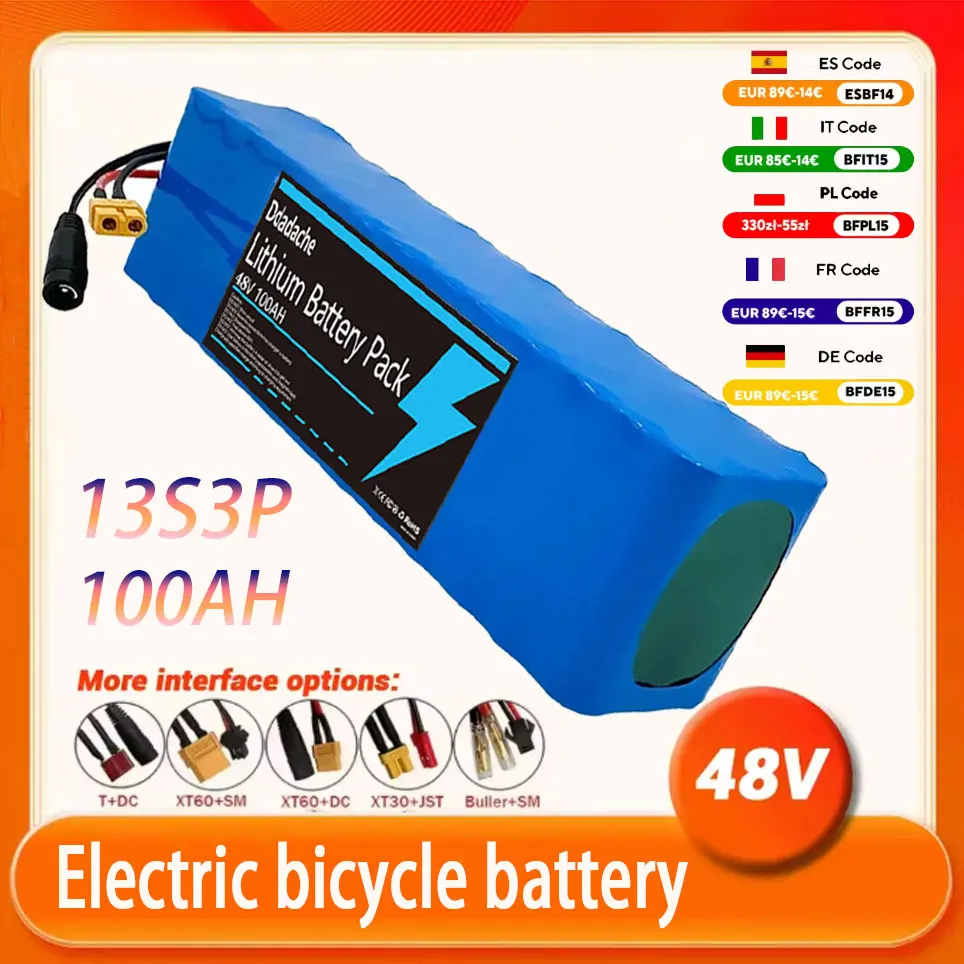 13S3P 48 V 100000 mAh 100 Ah 1000 W Lithium-Ionen-Akku mit BMS + 54,6 V Ladegerät Image