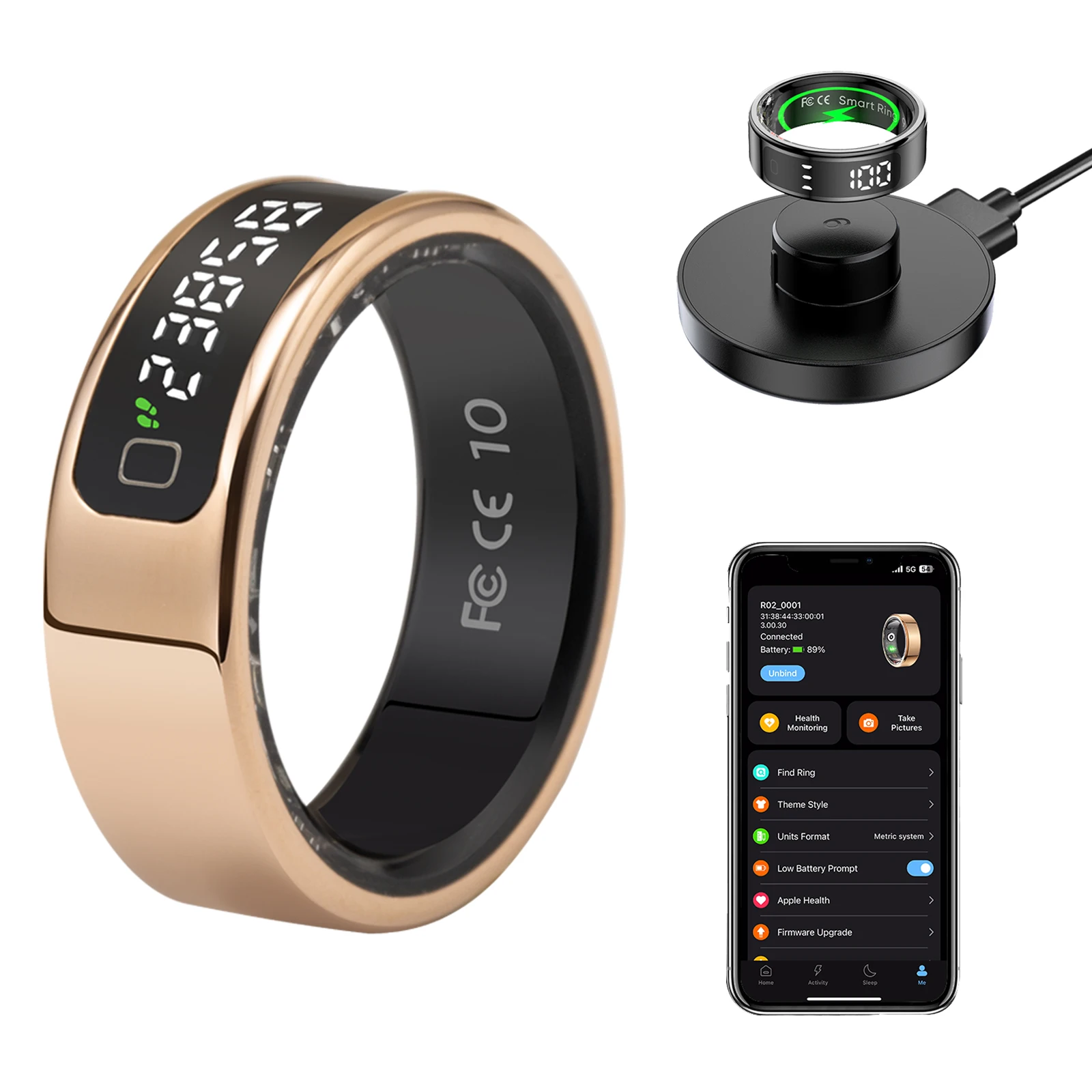 Neue Bildschirm Intelligente Touch Drahtlose Lade Fitness Geste Steuerung Schlaf Monitor Sport Temperatur Smart Ring Image