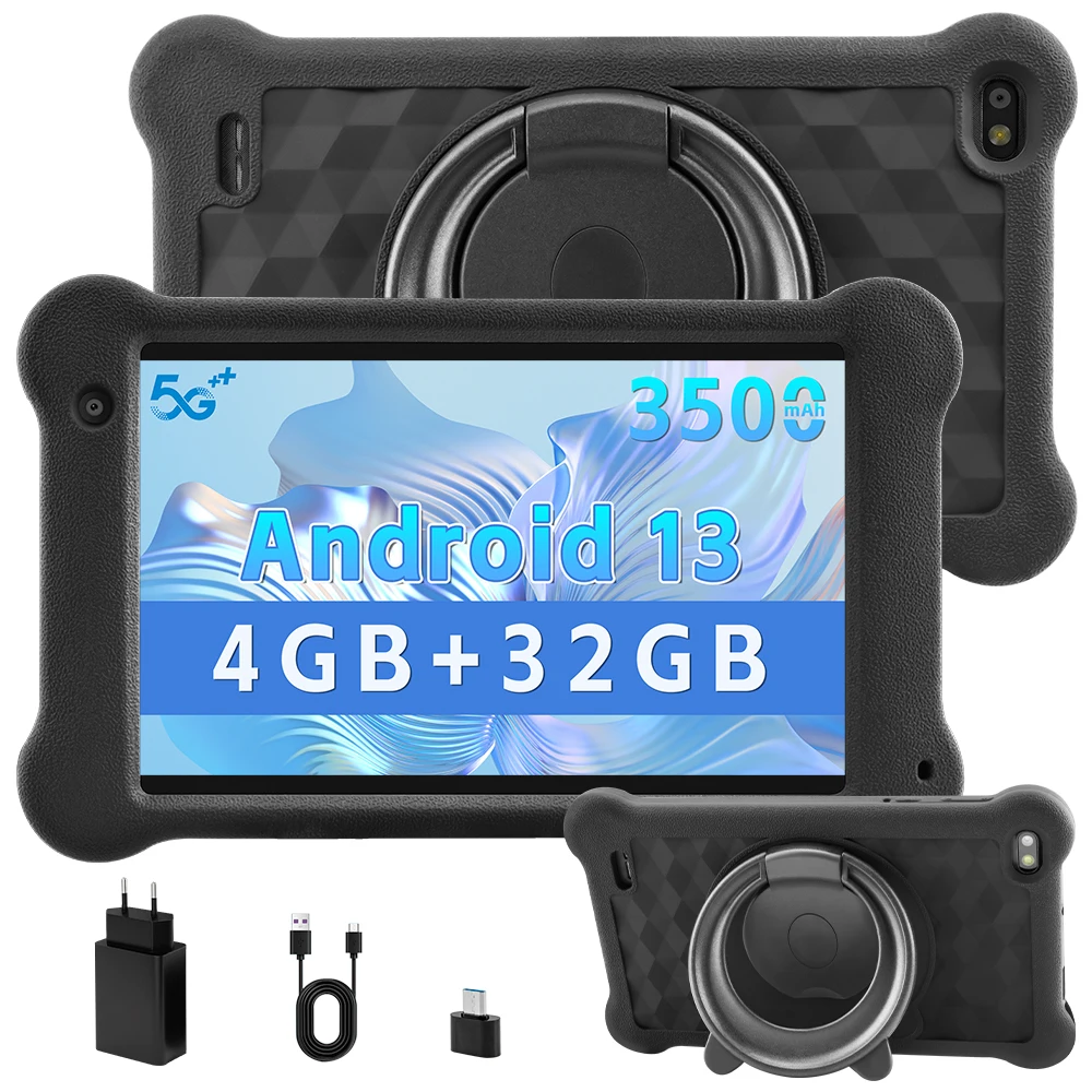 ANRY Q99 Kinder-Tablet 7 Zoll Android 13 4GB RAM 32GB ROM 3500mAh 2+5MP Kamera WLAN mit stoßfester EVA-Hülle Tablet für Kinder Image