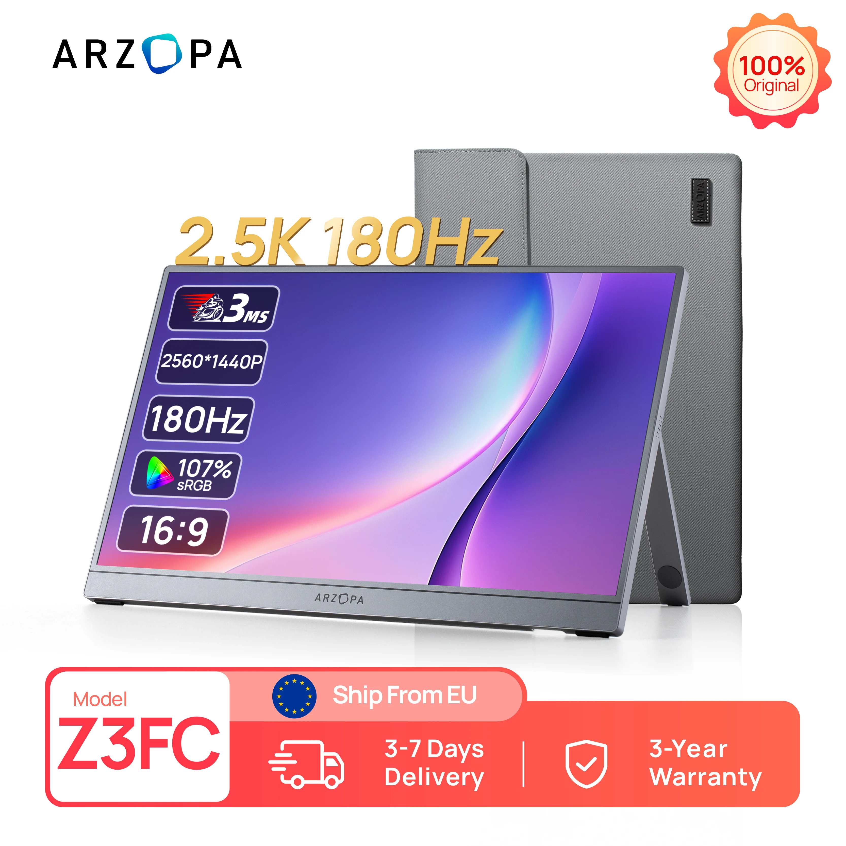 ARZOPA 16,1 Zoll 2,5k 180HZ Externer tragbarer Monitor HDR IPS-Bildschirm Zweite PC-Displays für Spiele jederzeit und überall Z3FC Image