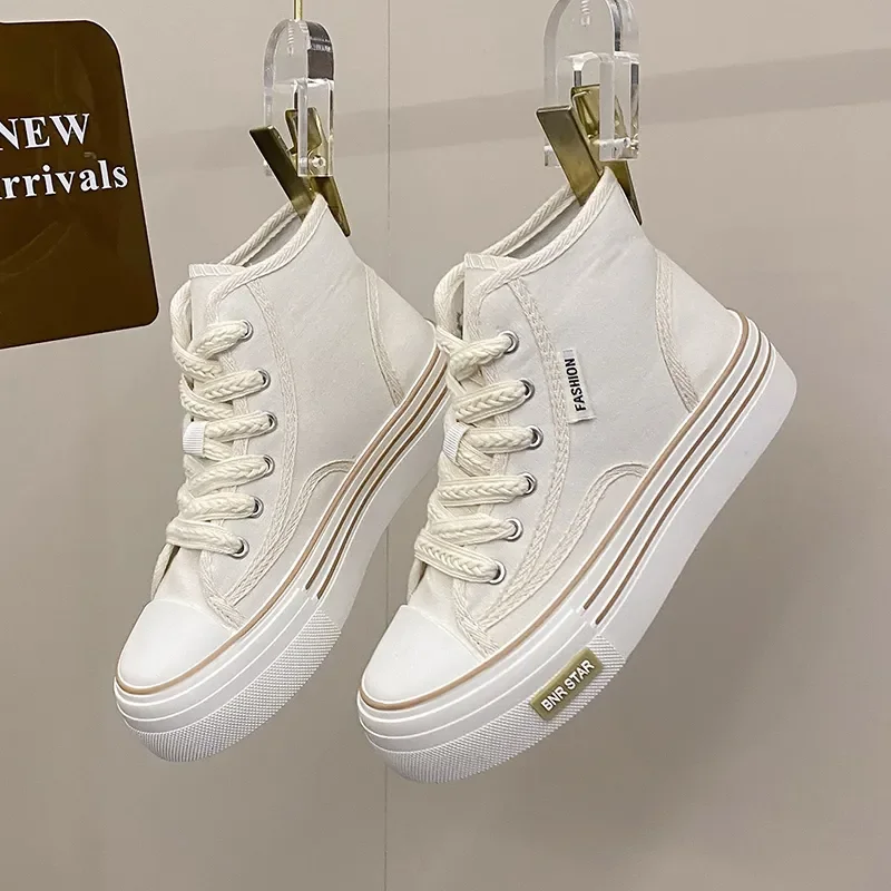 Maogu Frauen Herbst neue Mode dicke Plattform Freizeit Sports chuh weiße Turnschuhe atmungsaktive lässige High-Top-Canvas-Schuhe 40