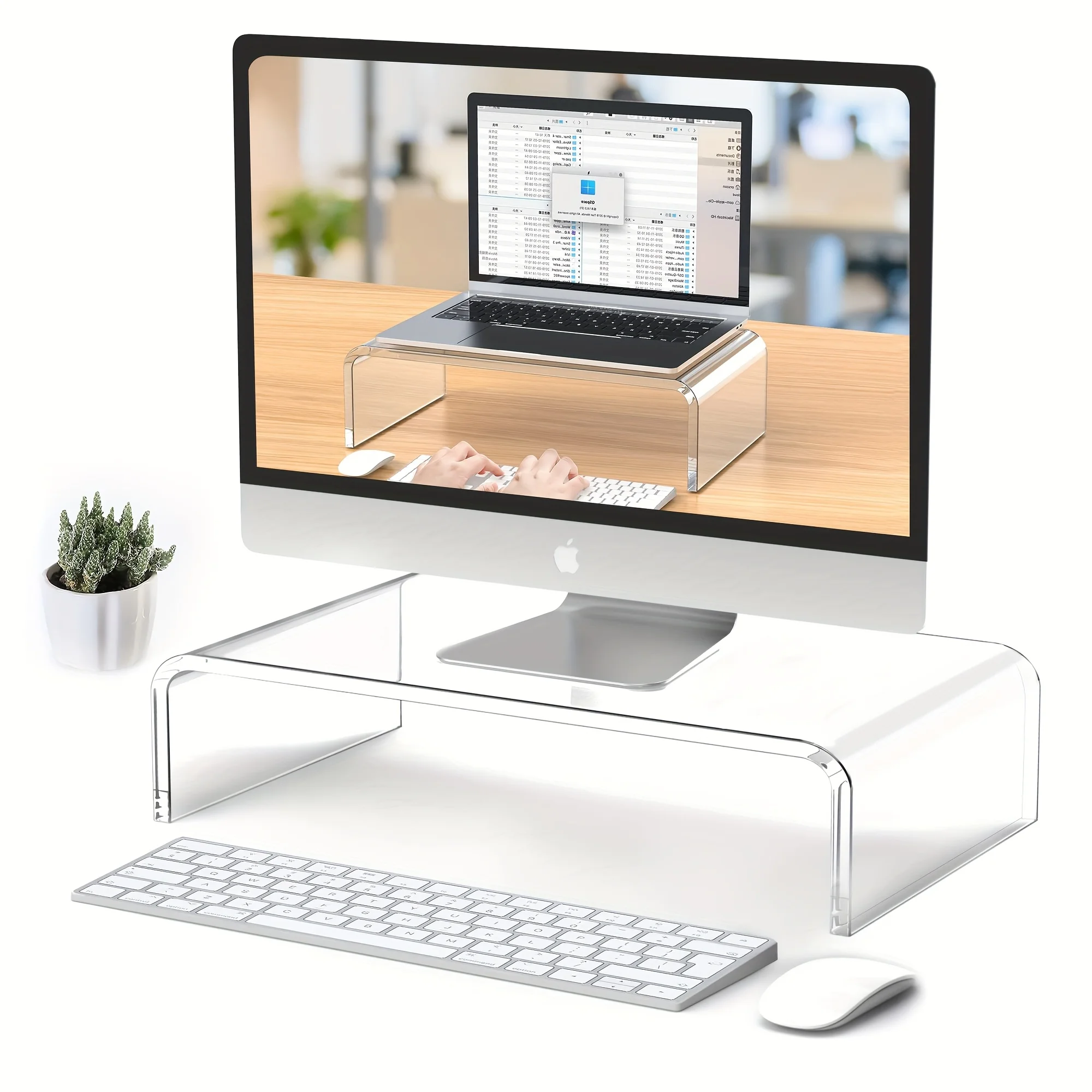 Acryl-Monitor- und Laptop-Ständer – transparenter ergonomischer Schreibtischständer, kompatibel mit iMac und allen Computern Image