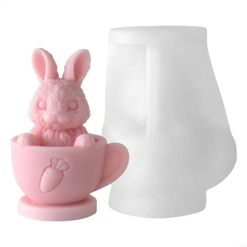 Teetasse-Hase-Silikonformen, hitzebeständig, lebensmittelechtes Silikon, Backform für Harzguss, Kerze, Seife, Schokolade, 87HA Image