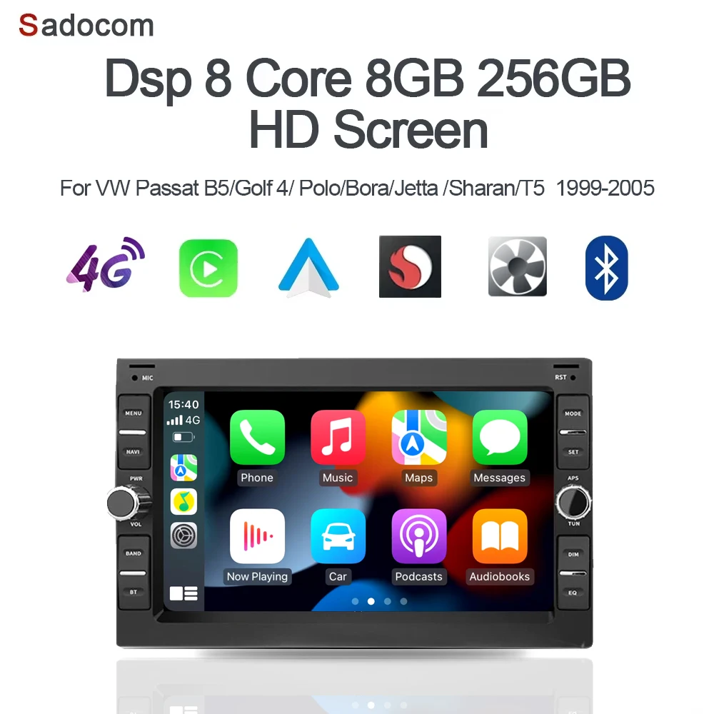 CarPlay 7'' Android 14,0 Auto Player 8 + 128G rom Radio auto radio Für VW Passat B5 MK4 Jetta Golf polo Bora Multimedia Radio 2 din Image