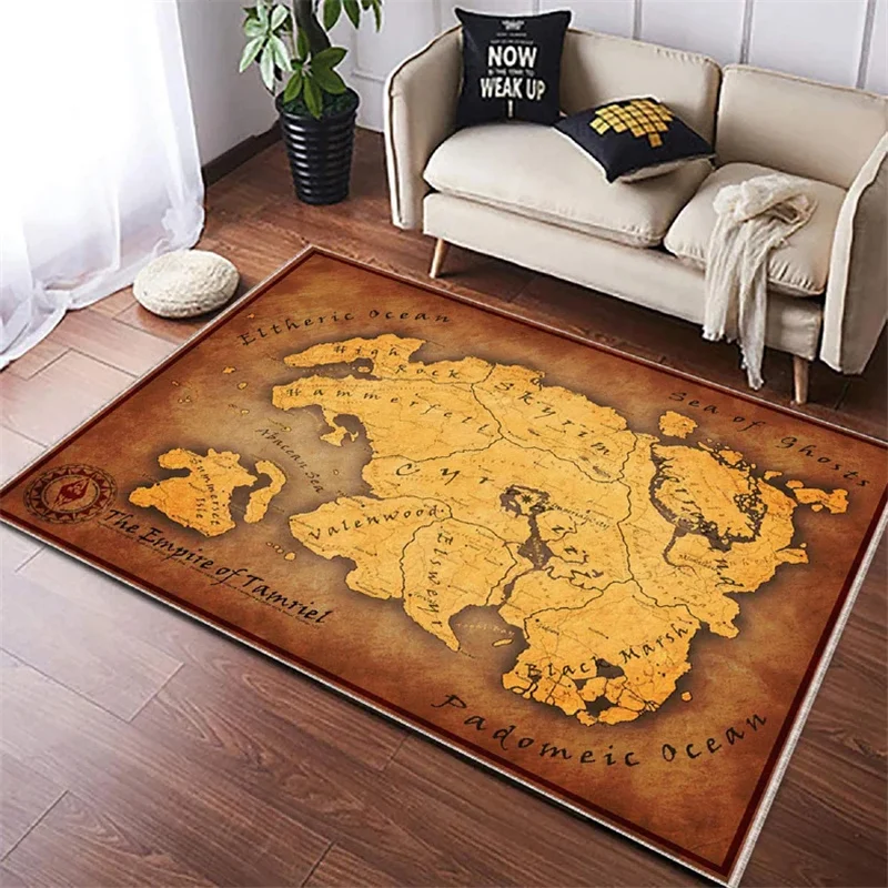 Das Reich der Tamriel Retro Karte Teppiche fantastische Teppich beliebte Teppich magische Teppich Retro Weltkarte Teppich Geographie Themen Teppich Co Ol Teppich Image