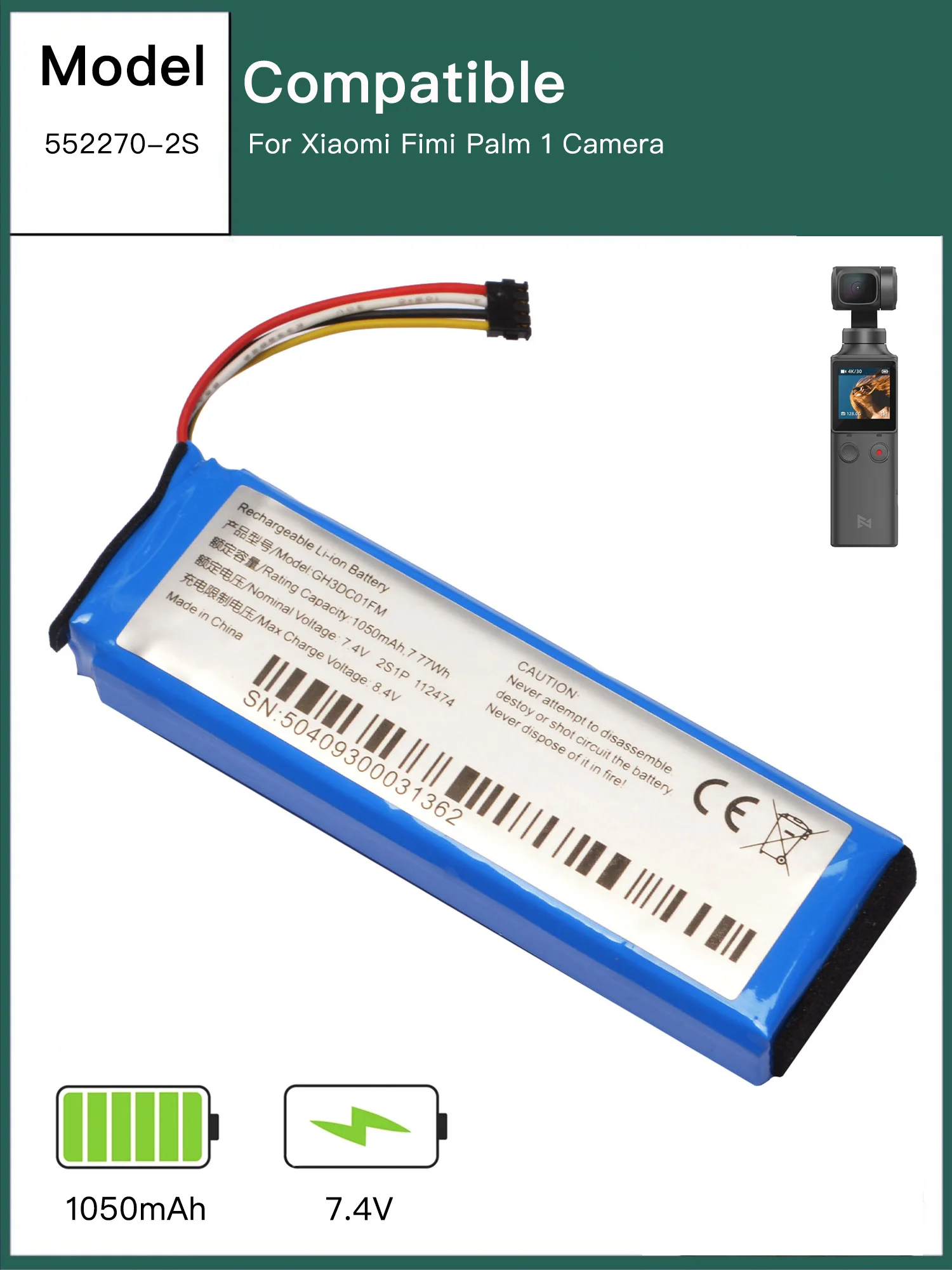 Neuer 7,4 V 1050 mAh Akku für FIMI PALM 1 PALM1 Gimbal Taschenkamera Image