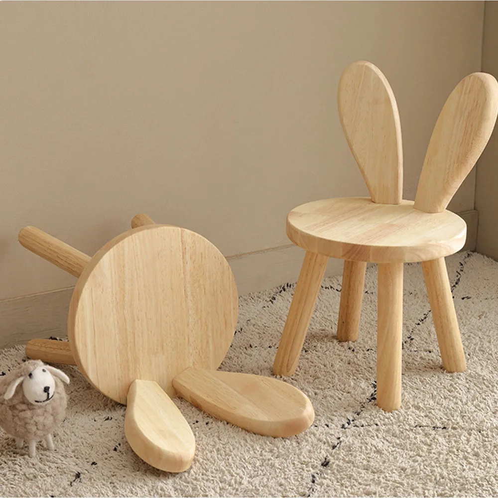 Haushalt Massivholz Hocker Schuh Ändern Hocker Kinder Rückenlehne Stuhl Holz Niedlichen Kaninchen Ohr Bank Kleine Kaffee Tisch Deco Image